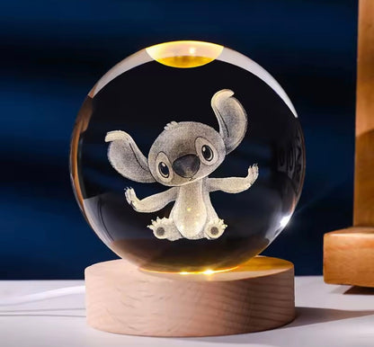Lámpara Bola de Cristal 3D de Stitch – Luz Nocturna LED Decorativa | Regalo Original y Tierno